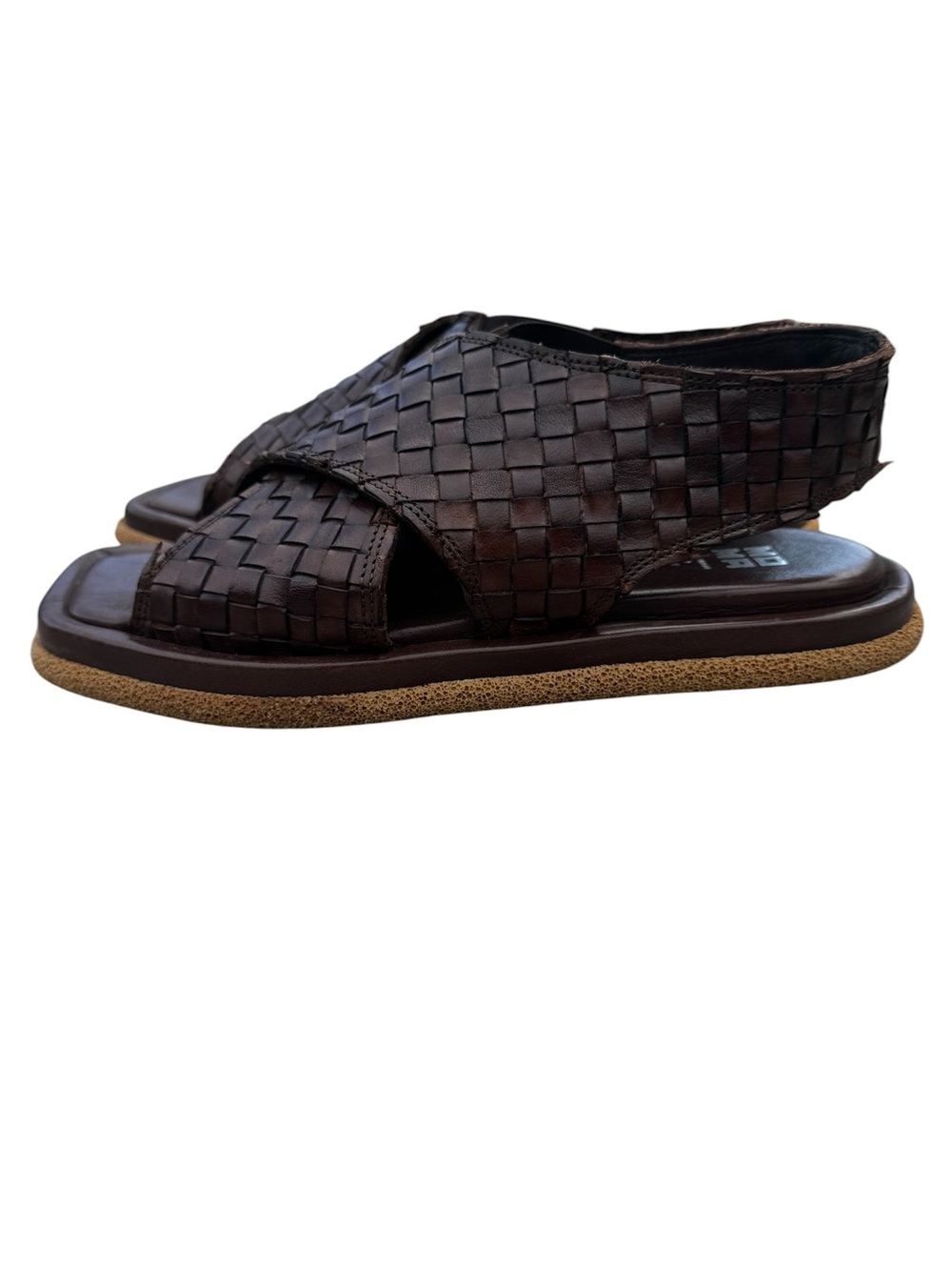 MOMA Leather Sandals Brown Size 38 Made In Italy Woven Square Toe Slingback